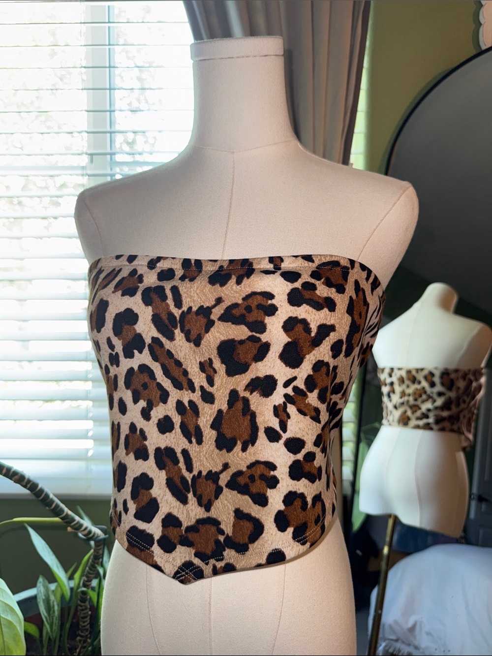 Leopard Print Strapless Tube Top - Brown